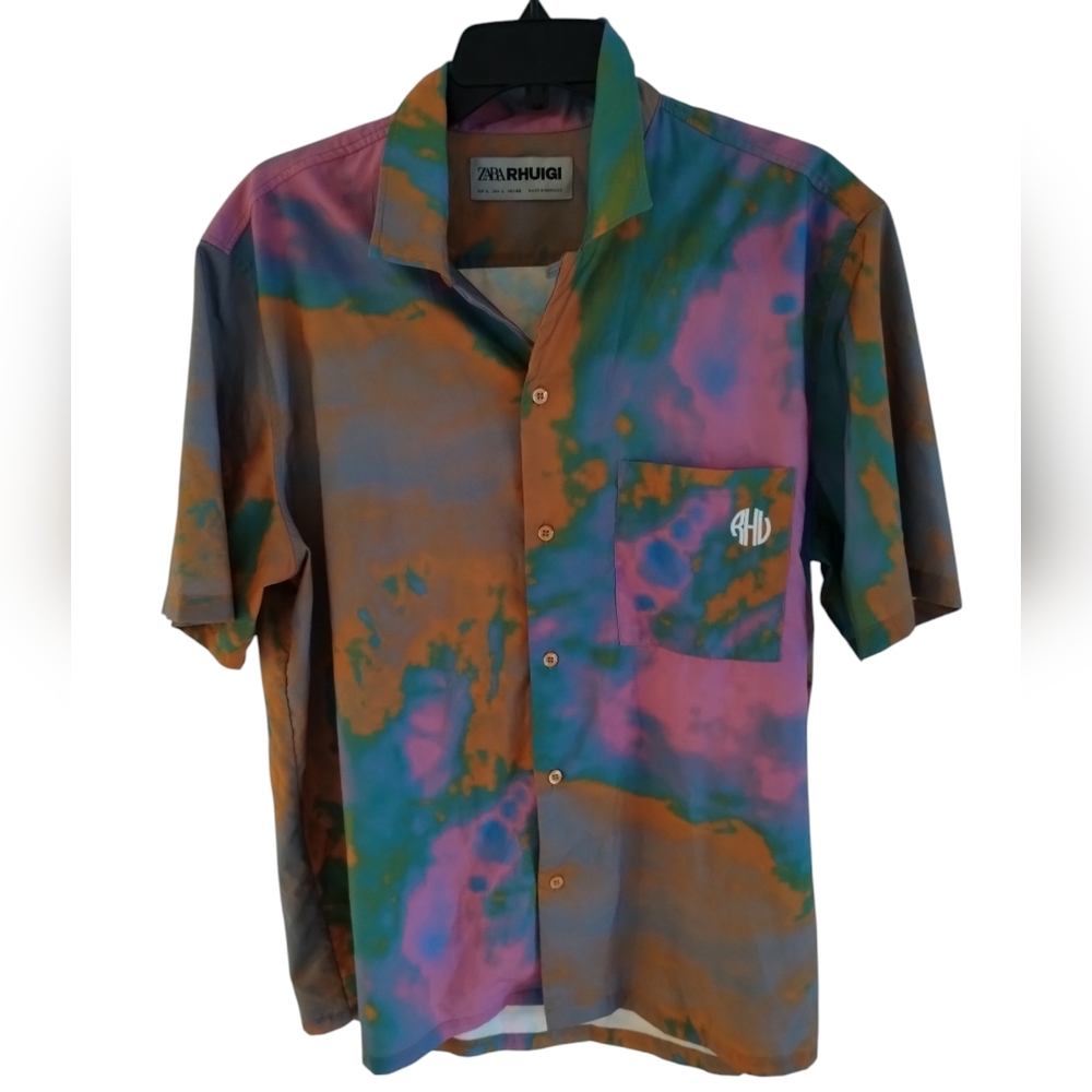 Zara x Rhuigi Men Tie Dye Limited Edition Short Sleeve Top Streetwear Size Large